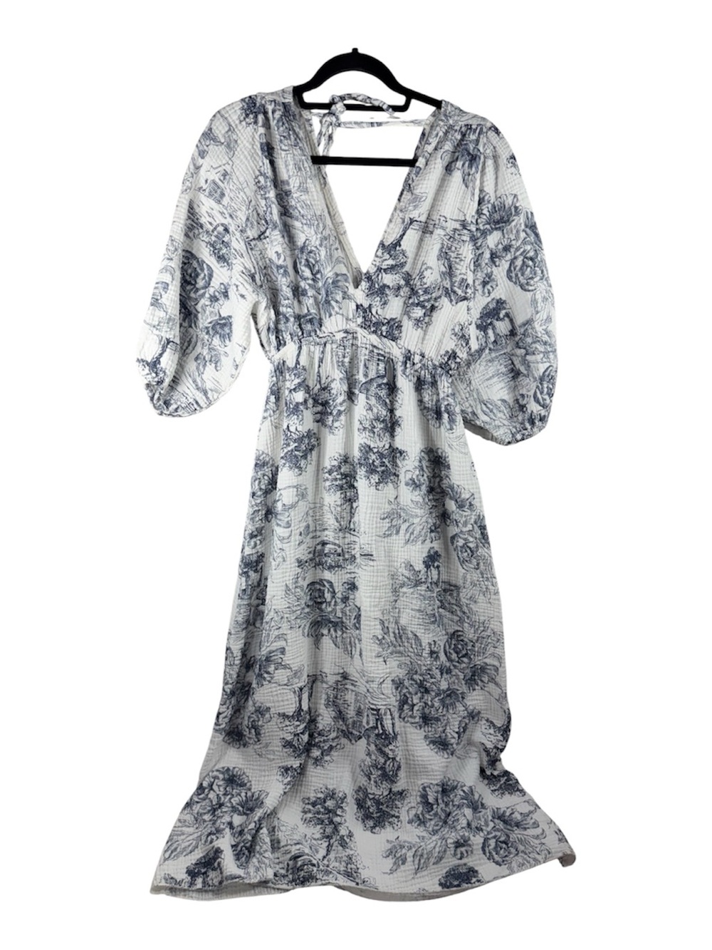 Milo Mila Maxi Floral Blue and White Maxi Dress with V-Neck 100% cotton
